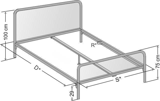 Dokładne wymiary łóżka metalowego Ivo w wersji z dwoma szczytami